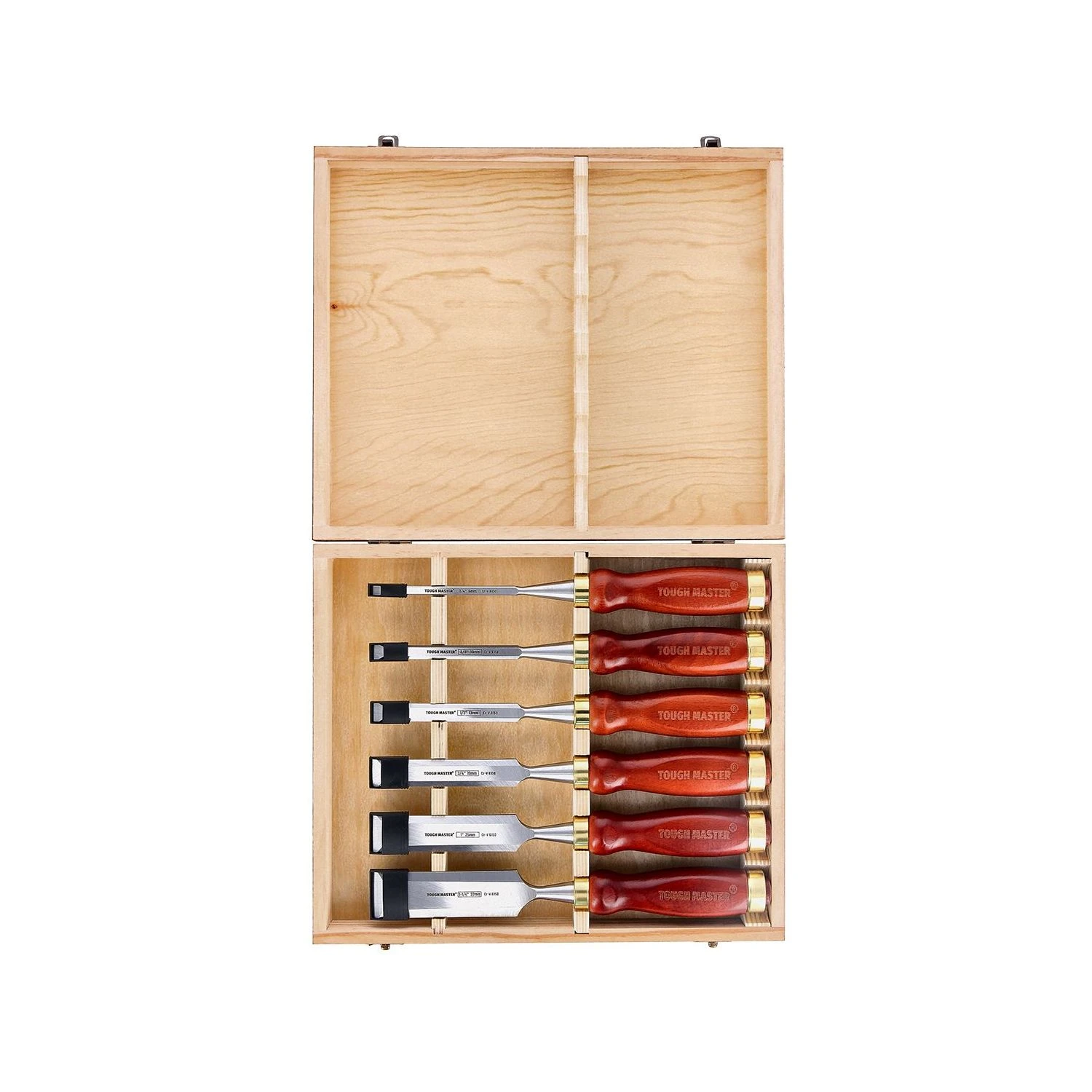 TOUGH MASTER® 6 Piece Wood Chisel Set Wood Carving Chisel Set With Wooden Storage Case - 6 Pieces (TM-CS146W) 1 TOUGH MASTER® 6 Piece Wood Chisel Set Wood Carving Chisel Set With Wooden Storage Case - 6 Pieces (TM-CS146W)