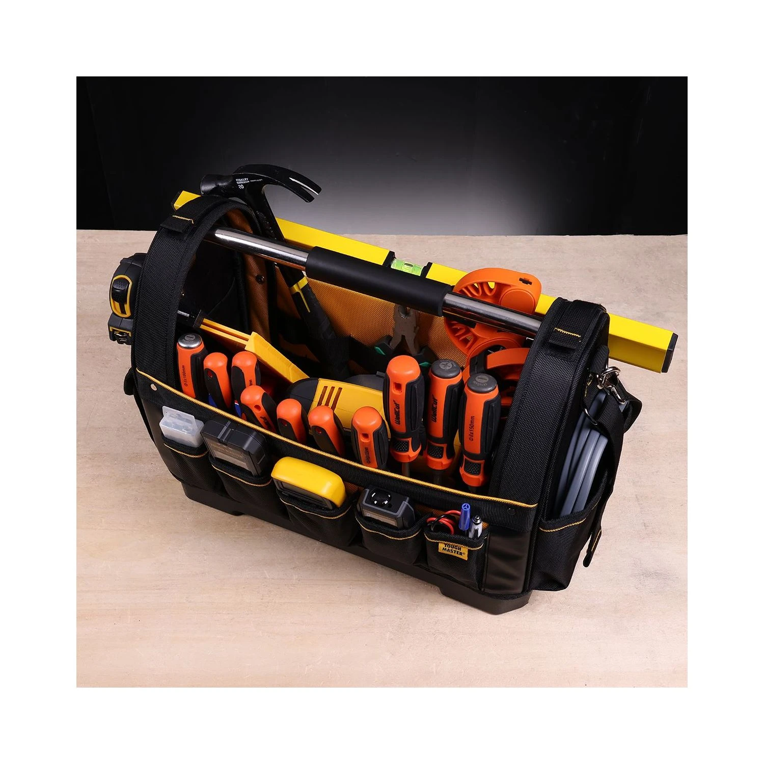 TOUGH MASTER® Open Tote Tool Bag Steel Handle 8 Pockets Hard Base With Shoulder Strap - 18 Inches (TM-TB18) 2 TOUGH MASTER® Open Tote Tool Bag Steel Handle 8 Pockets Hard Base With Shoulder Strap - 18 Inches (TM-TB18) - Image 2