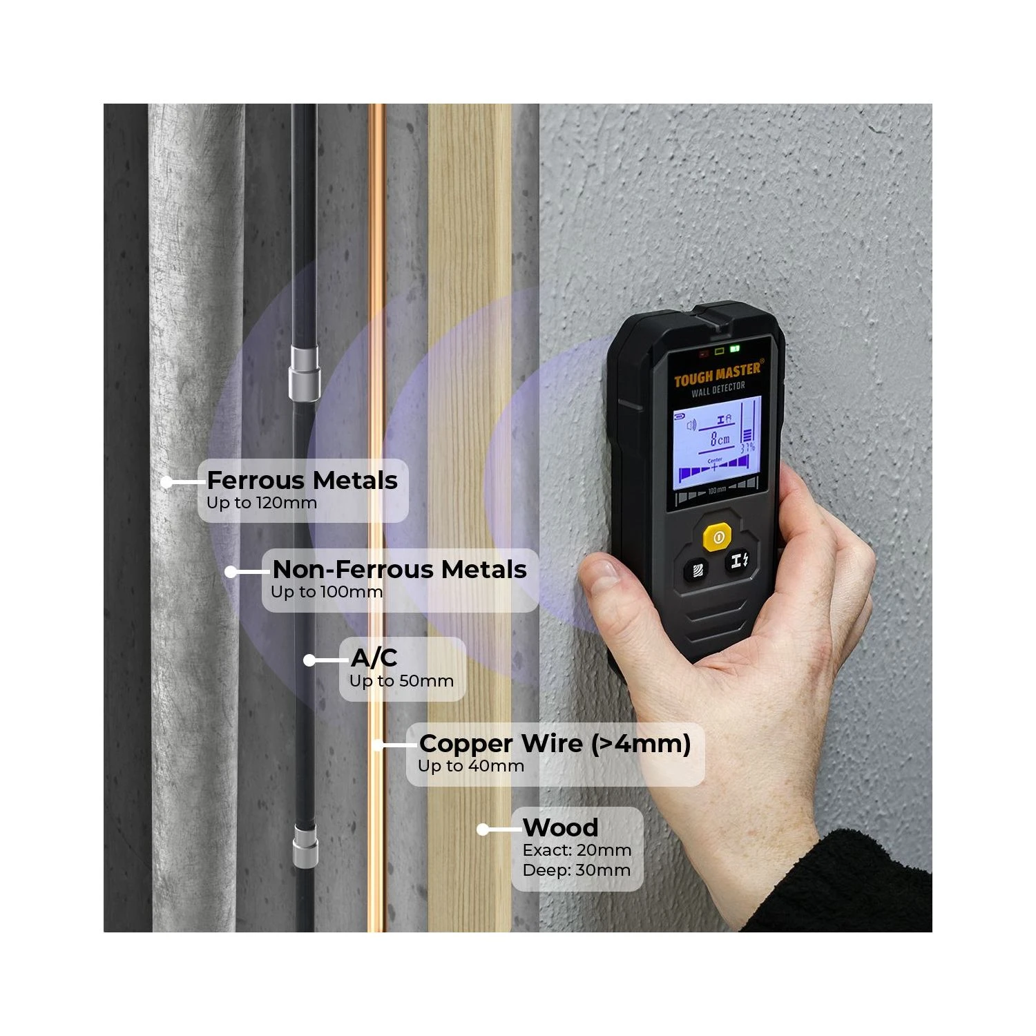 TOUGH MASTER® Wall Detector Electronic Stud Finder For Metal, Wire & Wood With 1 X Dry Battery & Carry Case - 9 Volts (TM-WD100) 6 TOUGH MASTER® Wall Detector Electronic Stud Finder For Metal, Wire & Wood With 1 X Dry Battery & Carry Case - 9 Volts (TM-WD100) - Image 6