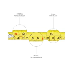 TOUGH MASTER 8m/26ft Metric/Imperial Tape Measure 25mm Wide Pack Of 6 25 TOUGH MASTER 8m/26ft Metric/Imperial Tape Measure 25mm Wide Pack Of 6 -Chisel Pack Sales Store tape 8m 11 2
