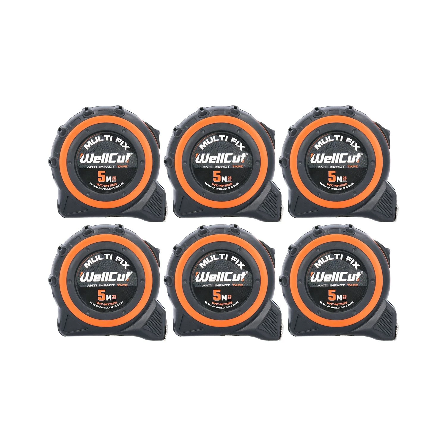 Wellcut 5M/16ft Pocket Tape Measure With Magnetic Hook, Anti-Impact 25mm Wide - Pack Of 6 1 Wellcut 5M/16ft Pocket Tape Measure With Magnetic Hook, Anti-Impact 25mm Wide - Pack Of 6