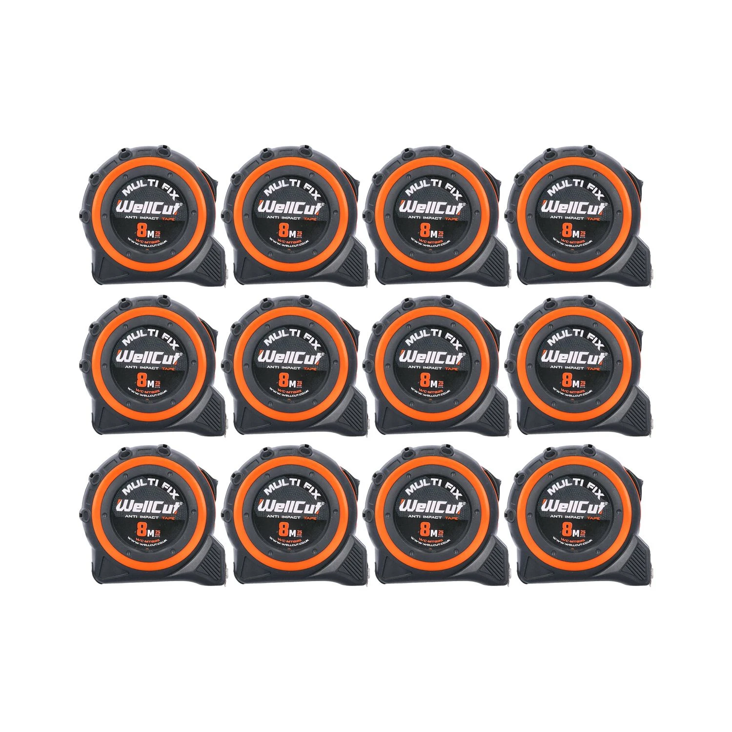 WellCut 8M/26ft Pocket Tape Measure With Magnetic Hook, Anti-Impact 25mm Wide - Pack Of 12 1 WellCut 8M/26ft Pocket Tape Measure With Magnetic Hook, Anti-Impact 25mm Wide - Pack Of 12